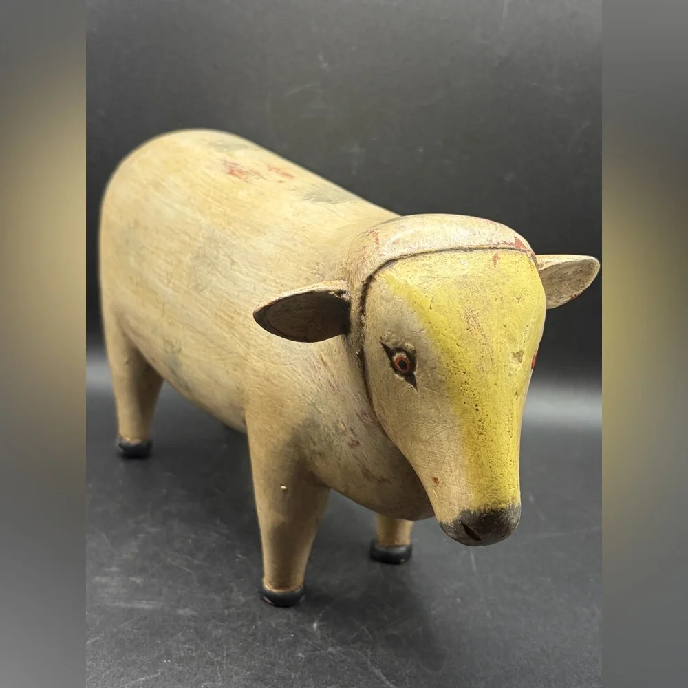 Vintage Hand Painted Carved Wood Sheep Figure Sculpture Folk Art Collectible